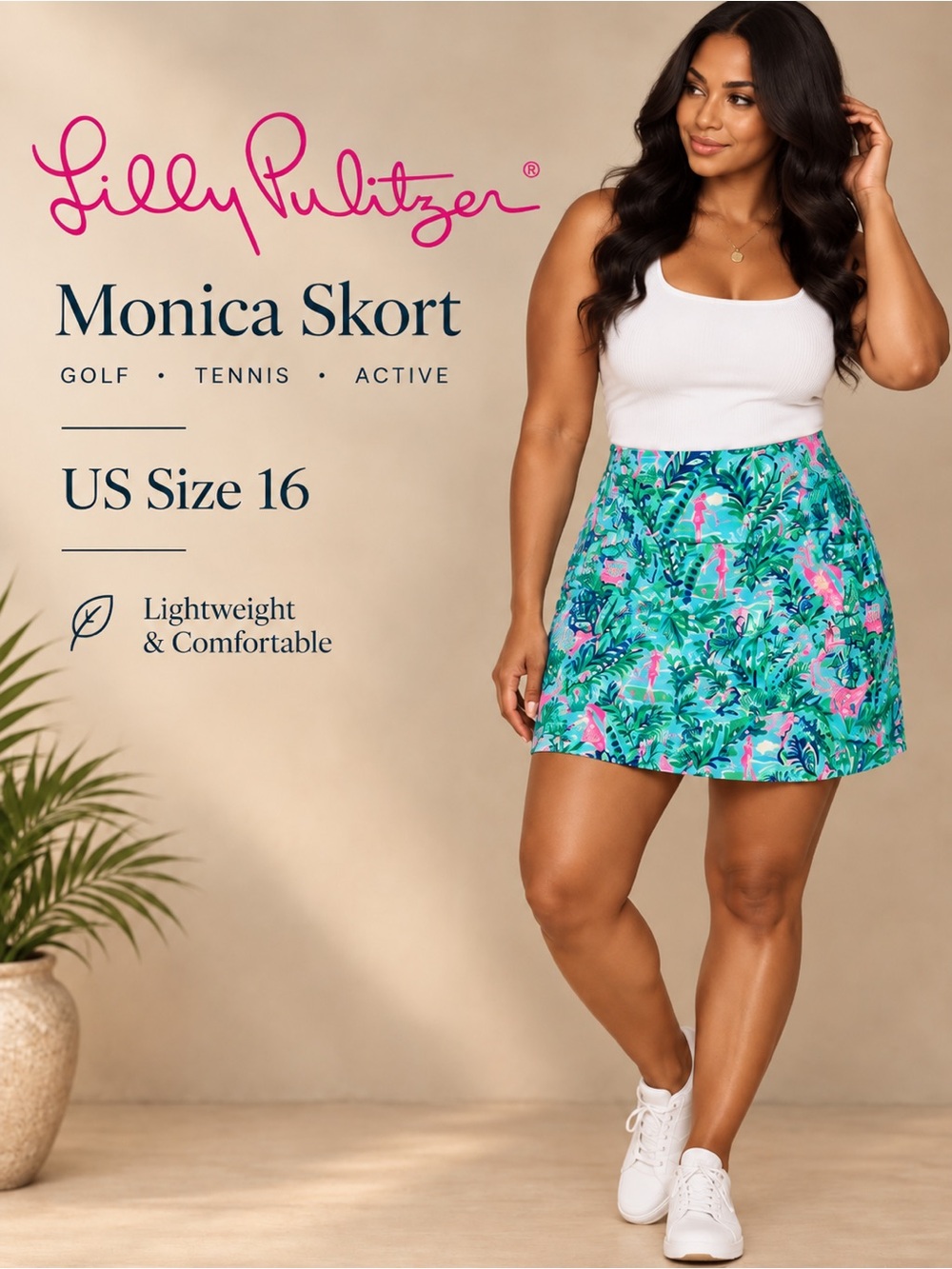 Lilly Pulitzer White Tank with Tropical Green Printed Monica Skort